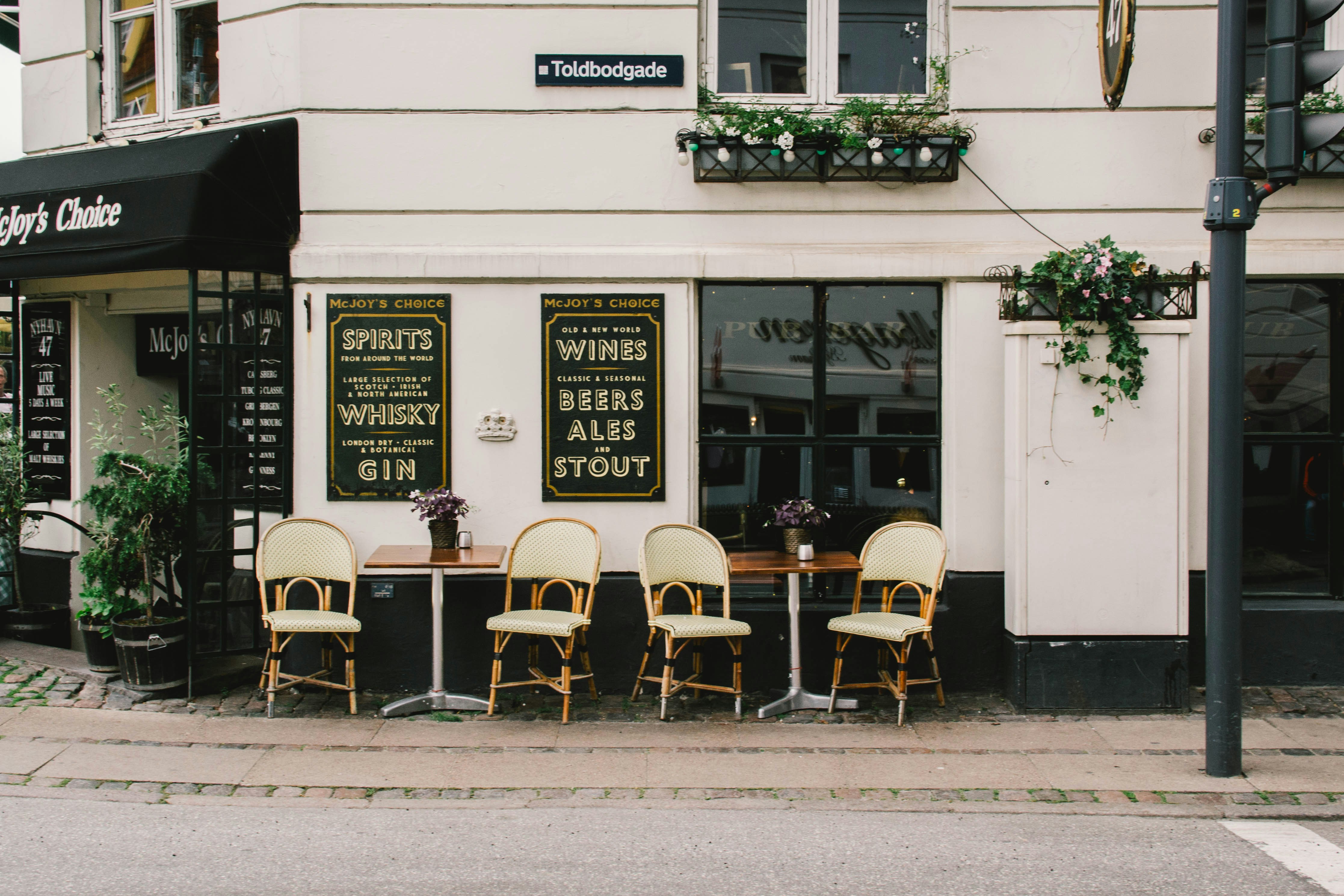 Outside view of a cozy café in Copenhagen